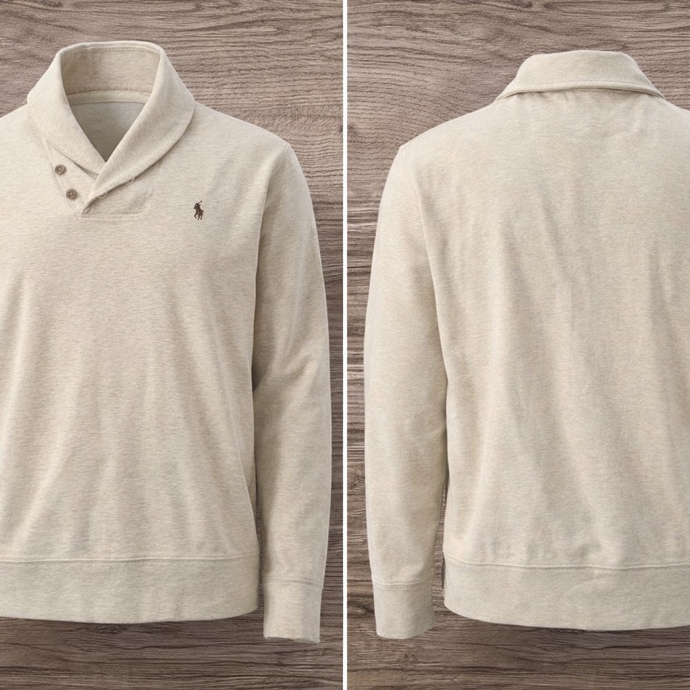 Polo‎ Ralph Lauren Shawl Collar Sweatshirt XXL Beige Pullover